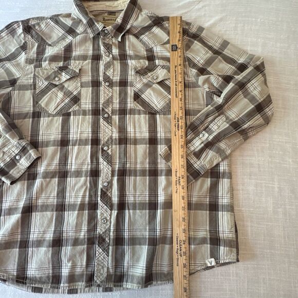 Roebuck & Co Mens XXL Western Snap Shirt 100% Cotton Long Sleeve Brown Plaid - Picture 5 of 8
